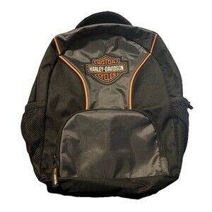 Harley-Davidson  Brand Zipped Backpack Black Orange Bag Travel 12”x 16”